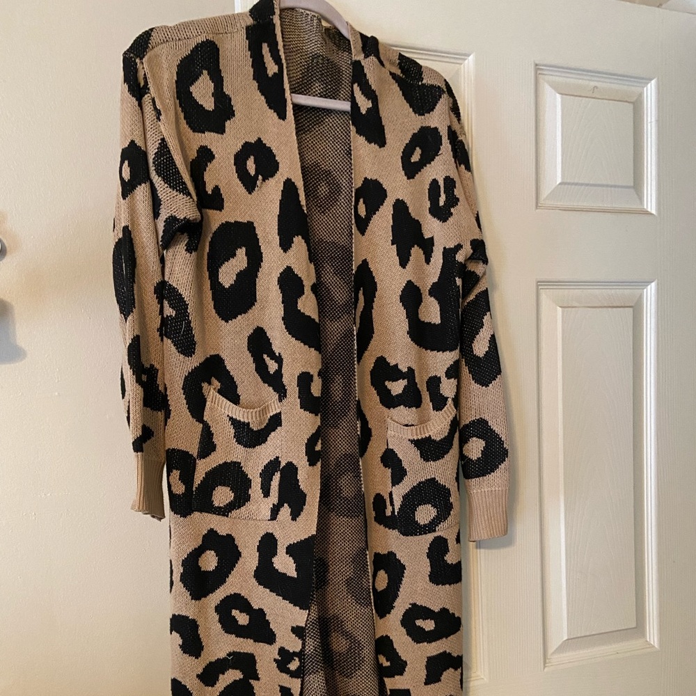Women’s leopard print cardigan.
